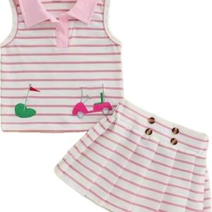 Pink Striped Sleeveless Top and Skirt Set “Golf” 6-12 months